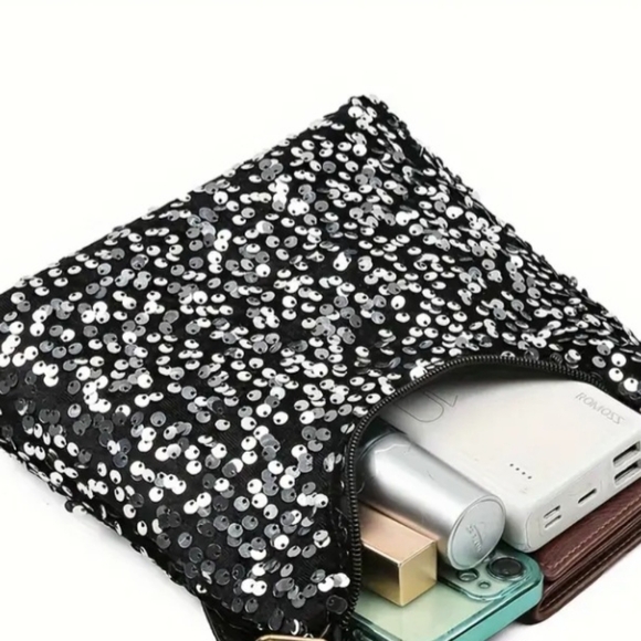 ☆New☆Black w/ Silver Sequins☆Evening☆ ☆Small Purse☆w/Adjustable Strap☆ - Picture 6 of 10